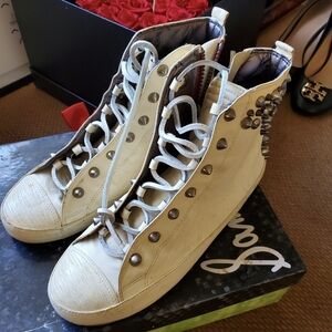 Sam Edelman Cream Canvas High-Top Sneakers